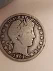 1901 Barber Half Dollar O mint Silver Half Dollar Collectors/Coins Antique Hole