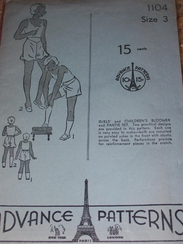 🌺 1920s ADVANCE #1104-GIRLS BLOOMER-PANTY SET PATTERN 3-4-6-8-12 NOT COPIES - Picture 7 of 7