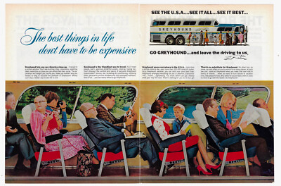 Greyhound Bus Print Ad Vintage Transportation Advertising Travel 1965 Two Pages