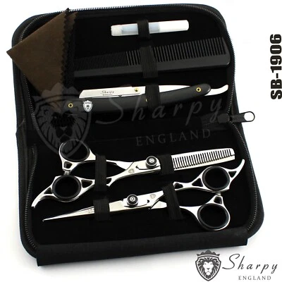 SHARPY ENGLAND Professional Hairdressing Scissors Barber Salon Shears SET With Free RAZOR Sharp