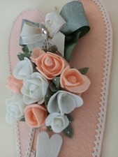 Decorazione a cuore da appendere shabby colore pesca in feltro.Idea regalo mamma
