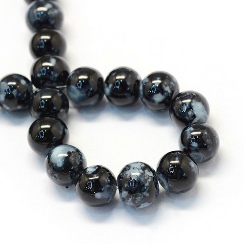 105 Black Speckled Halloween Glass Beads Bulk 8mm Round 32" Strand eBay