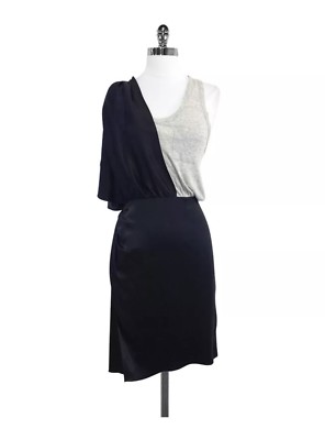 alexander wang silk tank dress Alexander Wang Navy Black Gray Silk Jersey Knit Layered Tank Wrap Dress Sz  0
