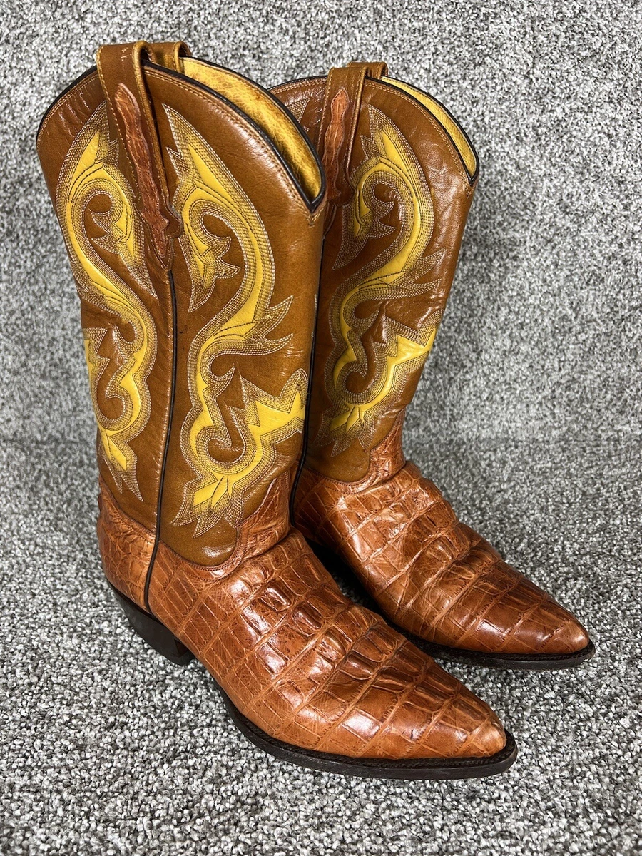 Rudel Alligator Style Mens Cowboy Boot Pointed Orange Leather Western Size 9E