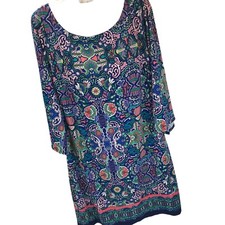 Laundry by Shelli Segal Dress Midi Shift Stretchy Floral Geo Boho Small festival