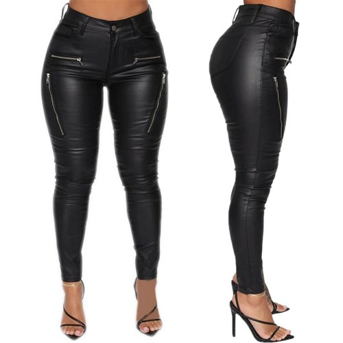 Sexy Bodycon PU Leather Pants Plain Women Solid Skinny High Waist Pencil Pants - Bild 5 von 9