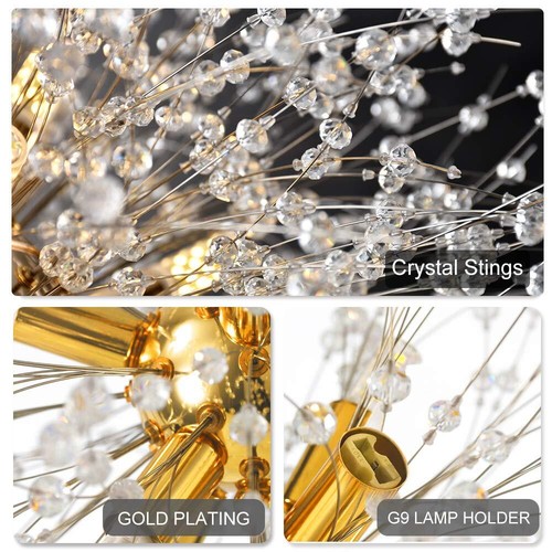 Modern Gold Crystal Chandeliers Firework Dandelion Sputnik Chandelier Light F... - Picture 4 of 8
