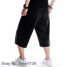 Mens Black Jeans Shorts Denim Pants Relaxed Hip-Hop Baggy Loose W30-W46