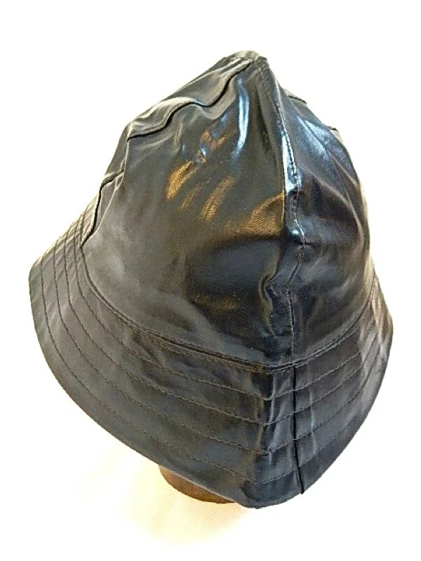 Antique Vintage 1930s Black Vinyl Deep Sea Fisherman Hat Waterproof Sailor  Cap