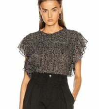 Isabel Marant Etoile Womens Layona Floral Printed Black Blouse Tunic Top M 36
