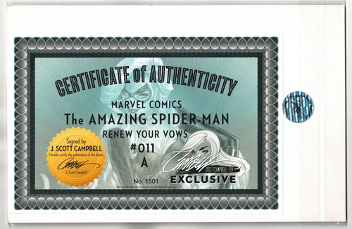 THE AMAZING SPIDER-MAN #011 J Scott Campbell Signed Exclusive Variant with COA - Picture 2 of 2