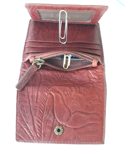Portafoglio triplo American Leather Co Veronica Bradley marrone vera pelle lavorata - Foto 12 di 14