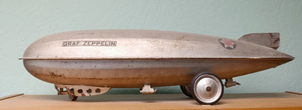 RARE Antique 1930's Steelcraft Pressed Steel Graf Zeppelin Pull