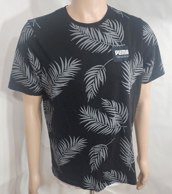 PUMA International Sportswear Black T-Shirt W/Gray Fern Print Size M  845812-01