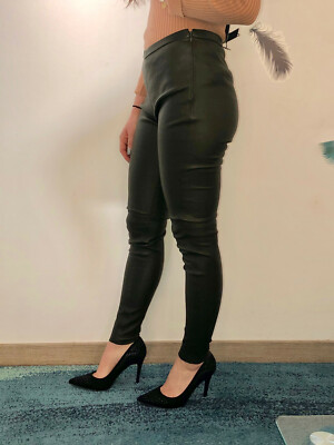 Legging En Cuir D'agneau Noir J. Sebastien Vassal - Taille 36 (tour De Taille 26") - Neuf Avec étiquettes