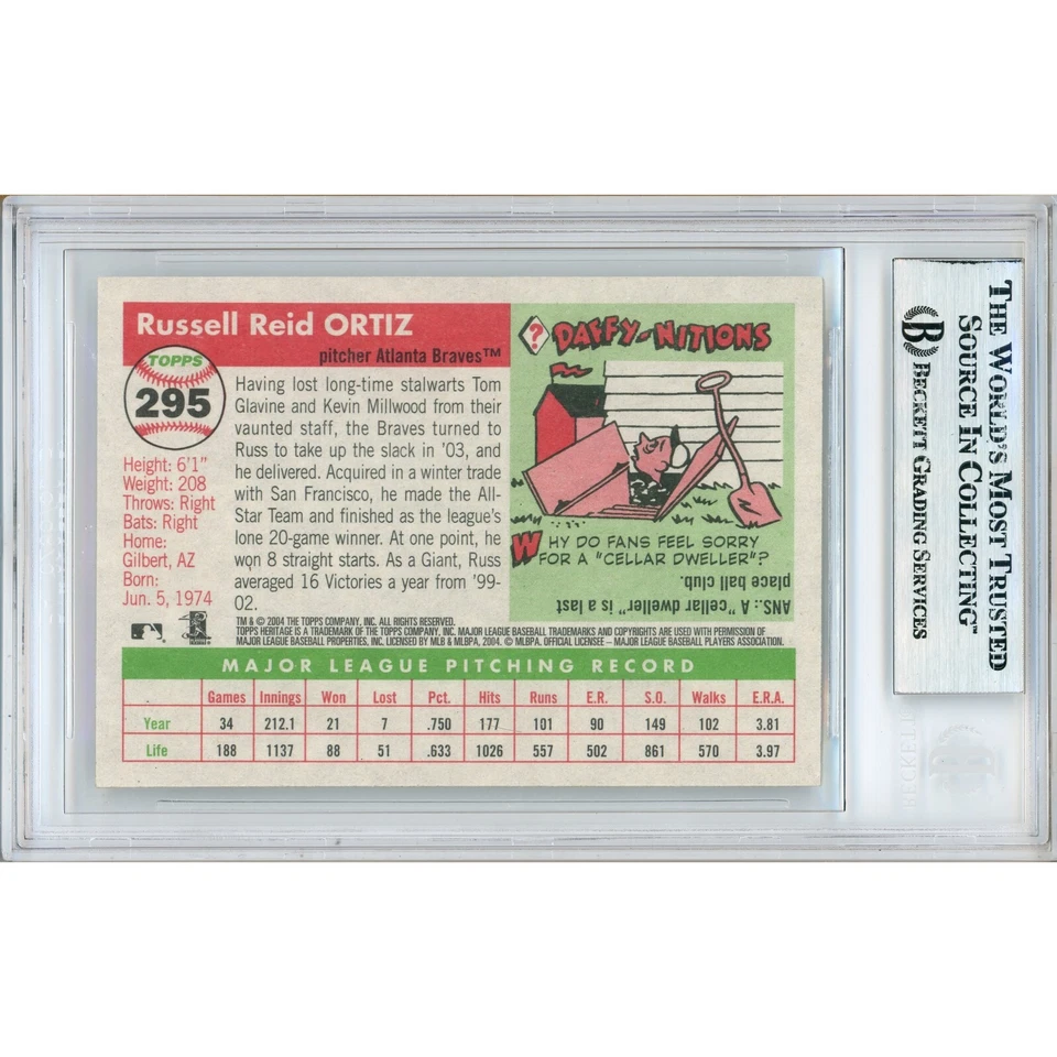 Russ Ortiz Firmado 2004 Topps Heritage #295 BAS Losa Atlanta Braves Automático Foto 3 de 4