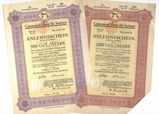 2x Communalbank Sachsen, LEIPZIG &ndash; 2 Anleihescheine, 500 u. 2000 GM, 1926