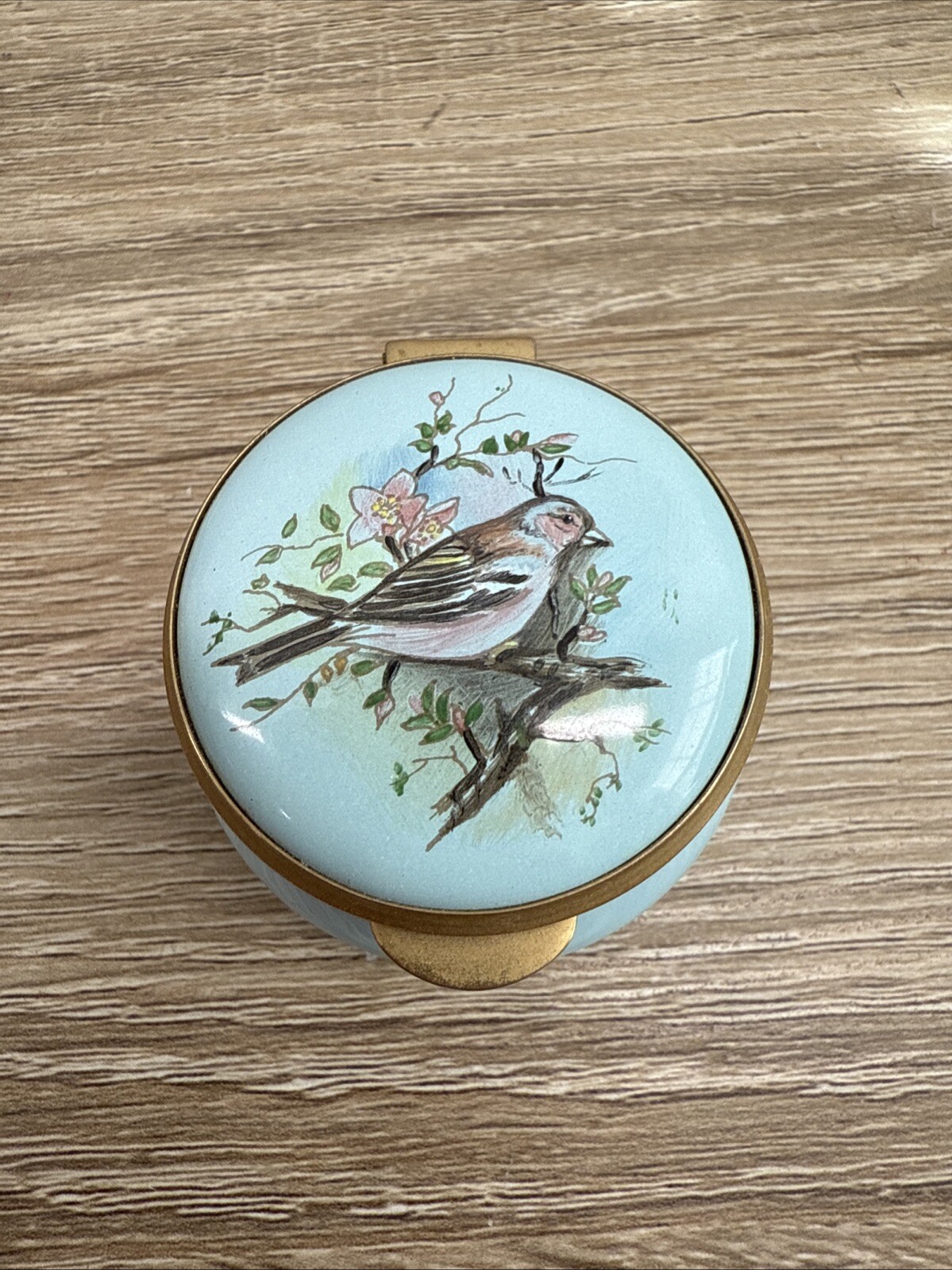 Vintage Staffordshire  Enamels Robin Bird Trinket Box
