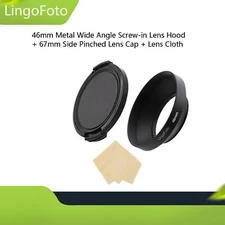 46mm Metal Wide Angle Screw-in Lens Hood + 67mm Side Pinched Lens Cap Lens Cloth
