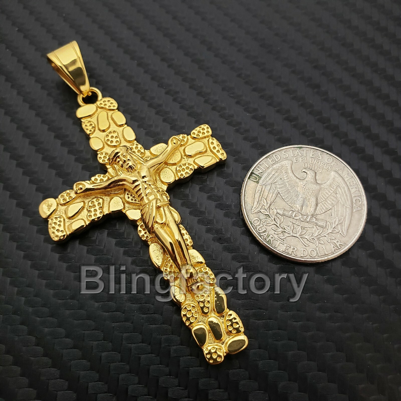 Hip Hop Stainless steel Golden Nugget Christian Jesus Cross Charm ...