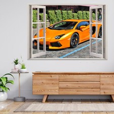 Adesivo murale vista finestra 3d auto super sport corsa su strada poster decalcomania A773