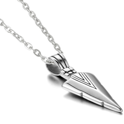 Stainless Steel Spear Arrowhead Arrow Head Pendant Chain Necklace For Men Boys