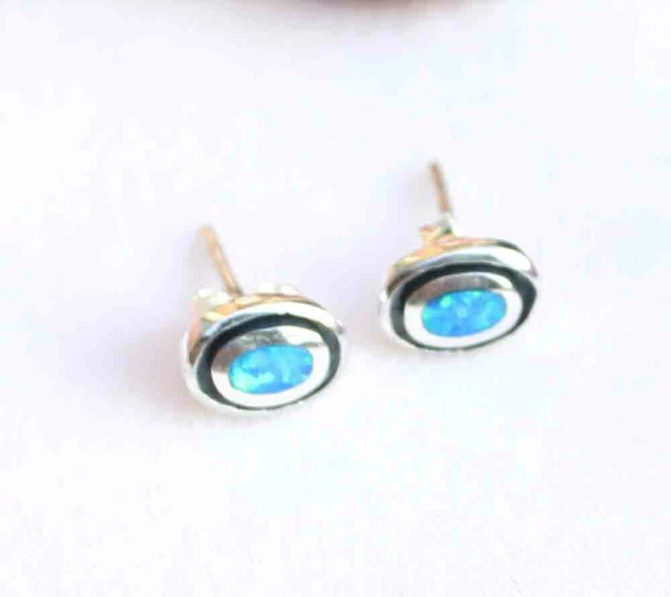 6.10 Ct Opal Gemstone Stud earrings solid 925 Sterling Silver Jewelry - Image 2 of 4