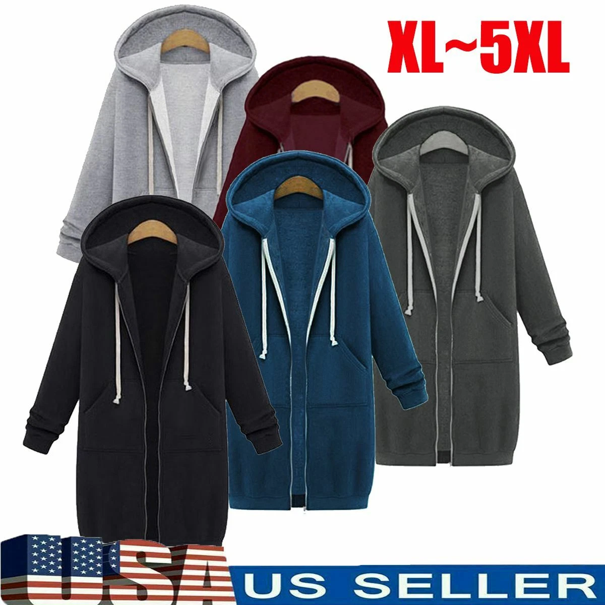 Women Plus Size Winter Zipper Hoodie Sweater Hooded Long Jacket Sweatshirt  Coat | eBay