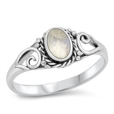Ring Genuine Oxidized Sterling Silver 925 Moonstone Height 8 mm Size 5 - 10