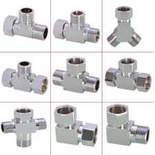 1/2" T-Adapter Valve Tap 3-Way Brass For Toilet Bathroom Shower Head Diverter