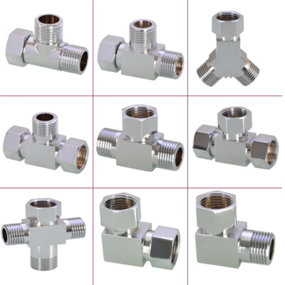 1/2'' T-Adapter Valve Tap 3-Way Brass For Toilet Bathroom Shower Head Diverter