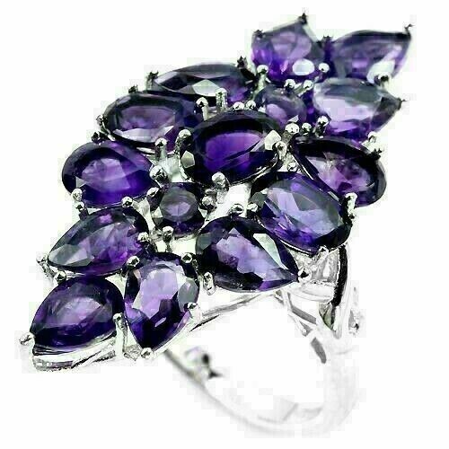 Sterling Silver Ring Amethyst Genuine Natural Mined Gems Size S US 9.25 - Picture 8 of 24