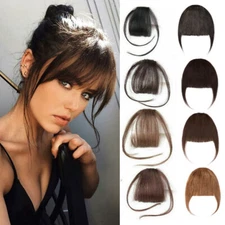 Thick/Thin Fringe Bangs 100% Remy Human Hair Extensions Clip In Hairpiece Brown
