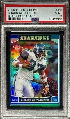 2006 Topps Chrome #118 BLACK REFRACTOR /199 Shaun Alexander PSA 9 Seahawks