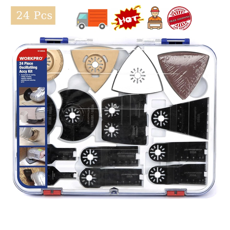 WORKPRO Oscillating Multi Tool Accessories Kit 24Pcs,for Cutting, Sanding