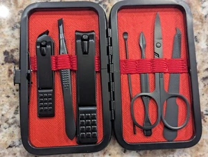 Aceoce Nail Clipper Set Manucure professionnelle 7 Pièce rouge noir