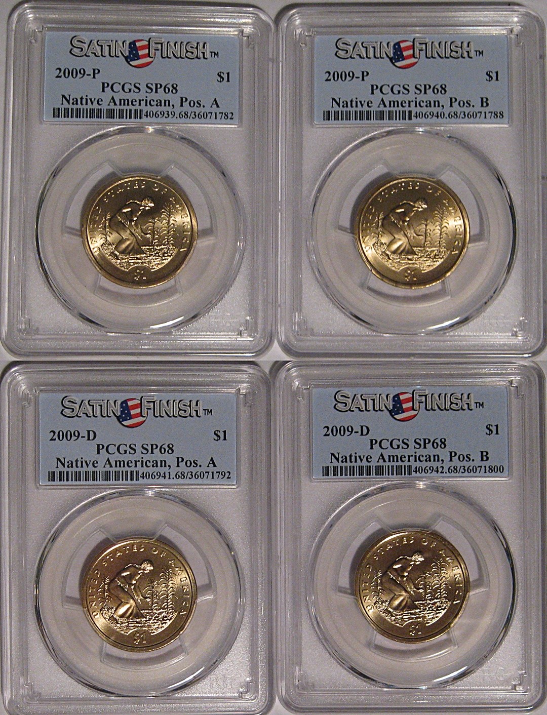 2009 P & D Native Sacagawea Dollar 4 Coin Set $1 PCGS SP68