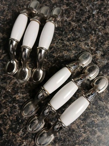 6pc Amerock Spoon Foot Drawer Cabinet Pull-Nickel/Ceramic Handles-5 1/8"- 3" CC - Picture 4 of 6