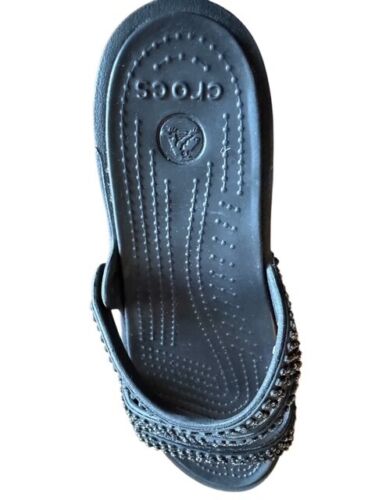 Crocs Sparkle Black Wedge Sandals 206725 Size 7 - Picture 9 of 10