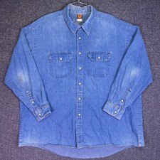 VTG 90s Big Ben Denim Shirt Mens 3XL Blue Workwear USA Made Cotton Rugged Jean