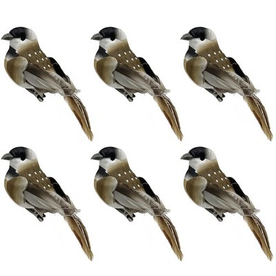 LWINGFLYER 6pcs Clip On Artificial Sparrow Foam Feather Birds 