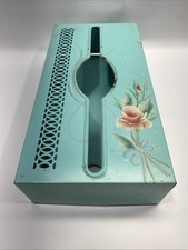 Vintage Metal Handpainted MCM Tissue Box Holder Floral Design / Wall Mount
