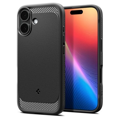 Spigen Rugged Armor Handyhülle für iPhone 17 Schwarz - Karbon Design TPU Schutz
