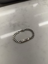 Authentic 925 Sterling Silver Men's Gucci Ghost Bar ID Curb Link Bracelet