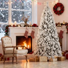 7FT Snow Flocked Christmas Tree Artificial Xmas Tree Holiday Decoration w/ Stand