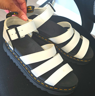Dr. Martens Women s White Leather Strappy Platform Sandals Ankle Strap US 8