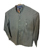 Chaps Men's Green & White Striped Easy Care Button Up Logo Dress Shirt Sz XXL...