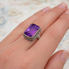 925 Sterling Silver Ring Amethyst Gemstone Ring Silver Statement Ring