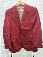 Vintage 1970s burgundy textured basketweave knit blazer with geometric lining