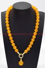 New Natural Beautiful 8/10/12mm Yellow Jade Pendant Gems Beads Necklace 16-28 In